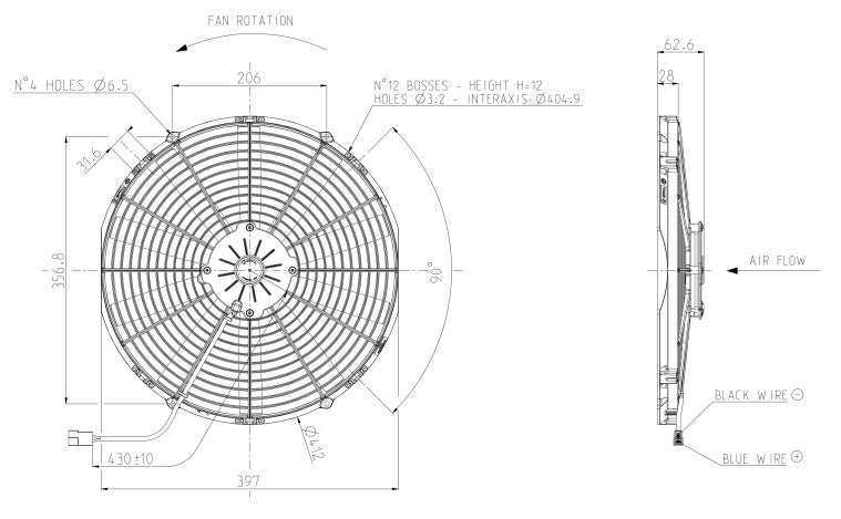 SPAL Fan 16x10 Inches Push Straight-Blade 12 Volt 385MM Diameter - Image 3
