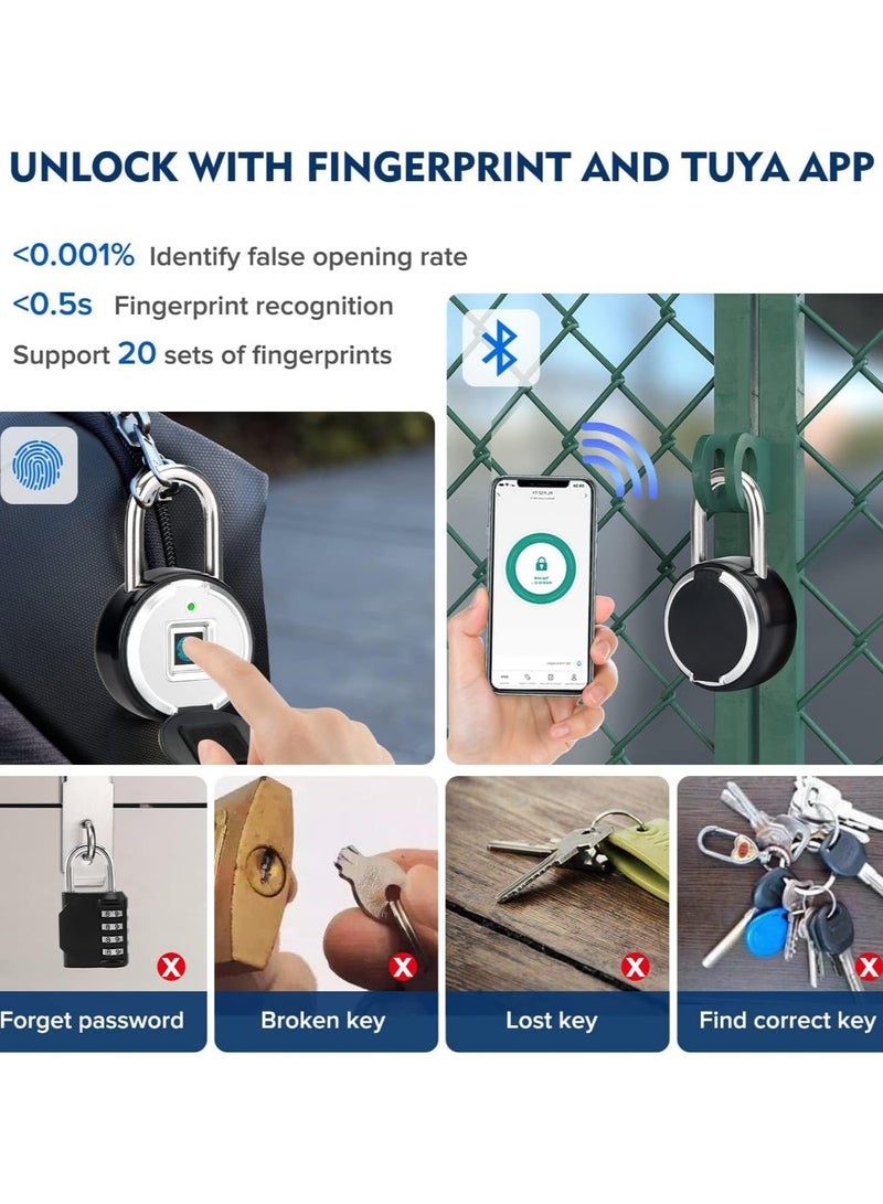LIXES Fingerprint Padlock, Rechargeable USB Keyless Door Smart Lock, IP55 Waterproof Bluetooth APP Fingerprint Locker, Biometric Thumbprint Smart Lock, for Gym, Office, Luggage, Suitcase, Backpack  - Image 3