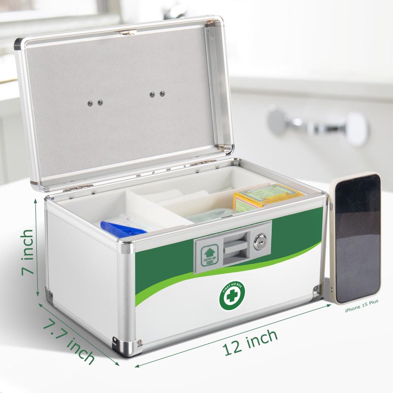 ZORVIDSON Medicine Lock Box with Keys, Medication Storage Lock Box, (Size-Medium 12 * 7 * 7.1inch) First Aid Safe Layered Aluminum Daily Medicine Lockable Box with Key - Image 2