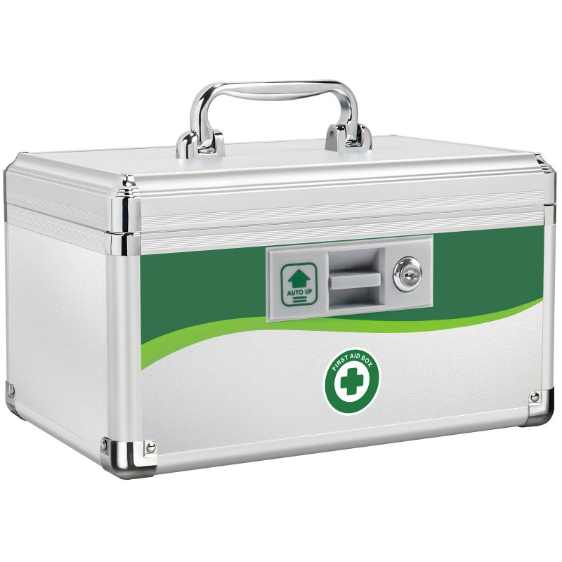 ZORVIDSON Medicine Lock Box with Keys, Medication Storage Lock Box, (Size-Medium 12 * 7 * 7.1inch) First Aid Safe Layered Aluminum Daily Medicine Lockable Box with Key - Image 1