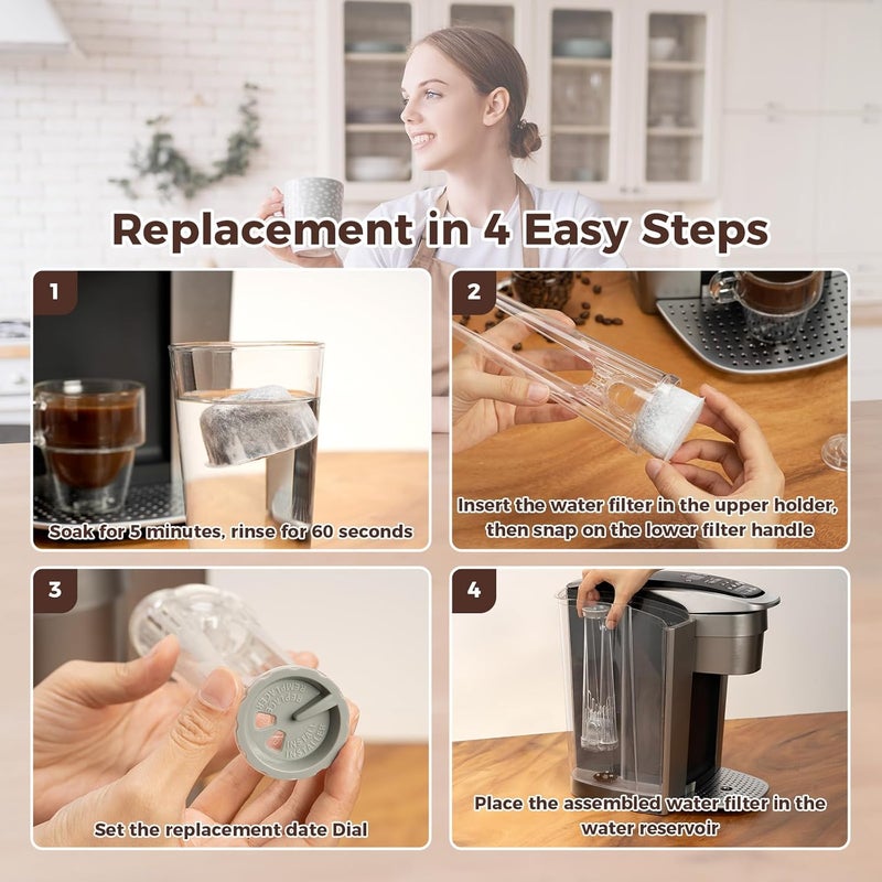 Geesta K2.0 Tall Handle Water Filter Replacement Starter Kit for Keurig 2.0 with 3 Charcoal Water Filter Cartridges - Image 5