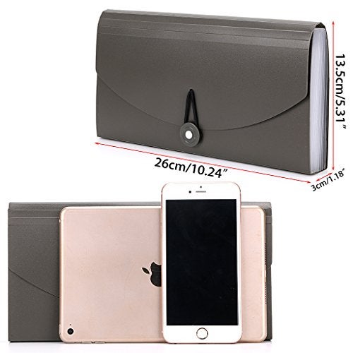 BTSKY 13 Pockets Expanding Check Bill File FolderHandheld Small Accordion File Folder Expandable Card Ticket Holder Plastic Business Document Organizer Wallet Case New Grey - Image 3