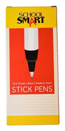 School Smart Round Stick Pen, Medium Tip, Black, Pack of 12 - Image 1