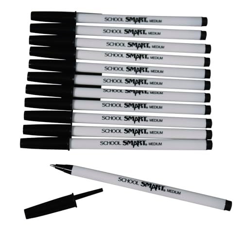 School Smart Round Stick Pen, Medium Tip, Black, Pack of 12 - Image 3
