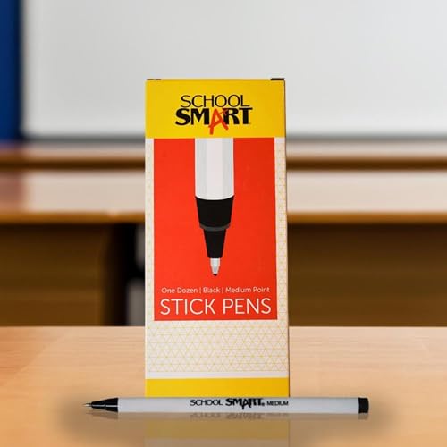 School Smart Round Stick Pen, Medium Tip, Black, Pack of 12 - Image 4