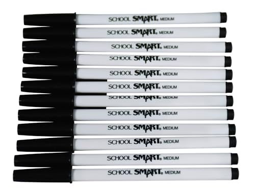 School Smart Round Stick Pen, Medium Tip, Black, Pack of 12 - Image 2