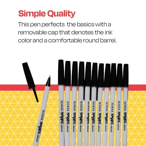 School Smart Round Stick Pen, Medium Tip, Black, Pack of 12 - Image 5