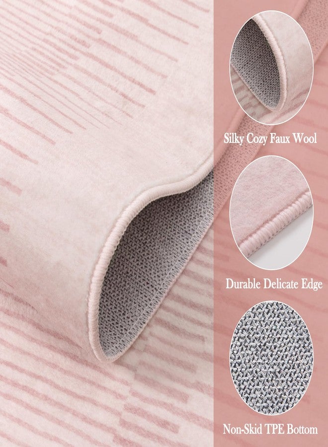 Wonnitar Washable Striped Living Room Area Rug 5x7, Non-Slip Berber Stripe Pink Area Rugs for Bedroom Girls, Low Pile Soft Large Throw Carpet for Kids Nursery Room (Pink,5' x 7') - Image 4