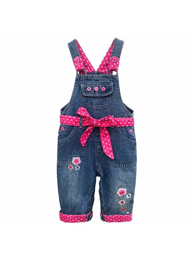 Peacolate 3months-3Years Baby Girls Denim Overalls Embroidery Bib Pants Jeans Jumpsuit(2-3Years,Rose Red) - Image 1