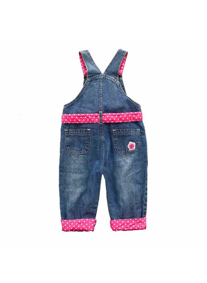Peacolate 3months-3Years Baby Girls Denim Overalls Embroidery Bib Pants Jeans Jumpsuit(2-3Years,Rose Red) - Image 2