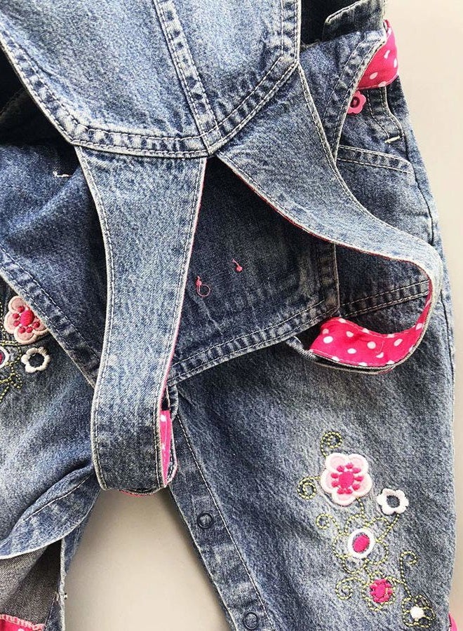 Peacolate 3months-3Years Baby Girls Denim Overalls Embroidery Bib Pants Jeans Jumpsuit(2-3Years,Rose Red) - Image 4