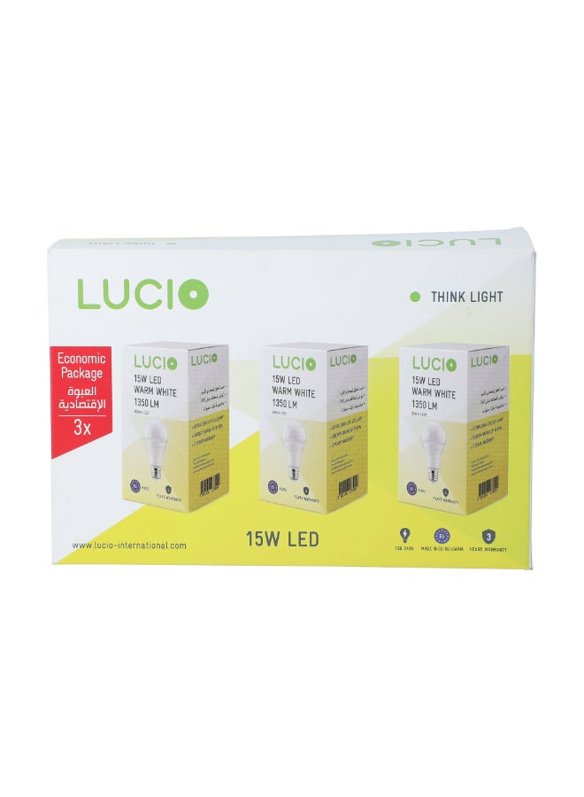 لوسيو مصباح ليد مكون من 3 قطع طراز E27 وقوة 3000 كلفن 15 واط بضوء ابيض دافئ من 14.3 x 21 x 7.4 سم 3829725273004-3PCS - Image 2