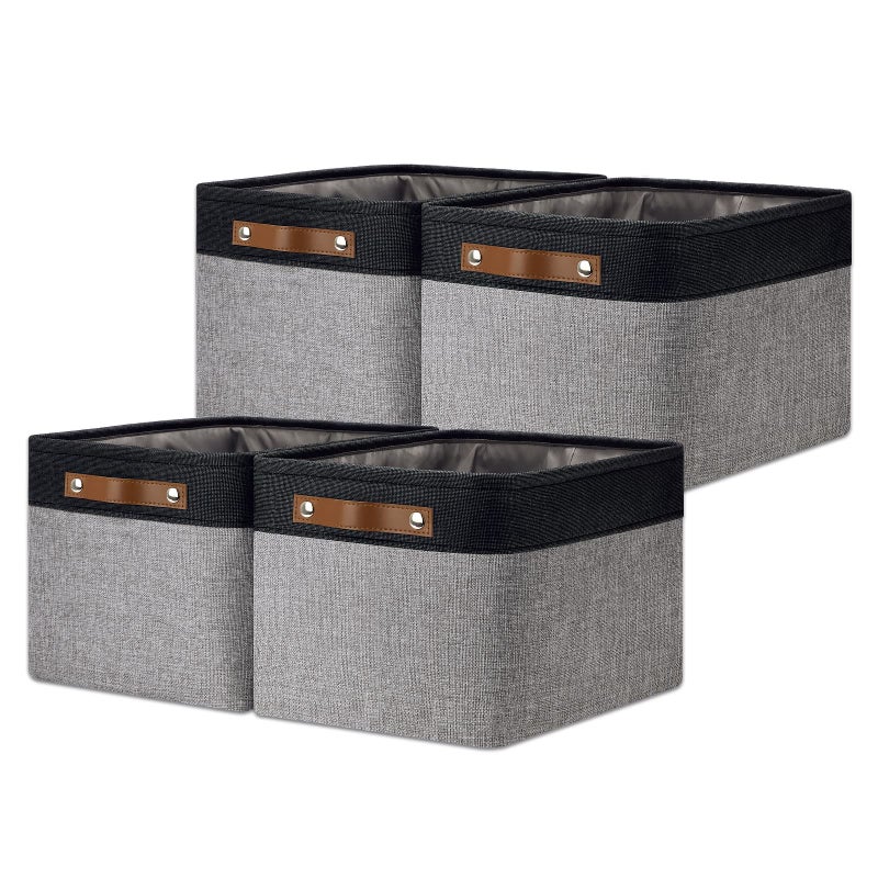 DULLEMELO Canvas Storage Bin with Handles Fabric Bins for Shelves Bedroom OfficeNurseryFabric Storage Baskets for Toys ClothesGiftBlackGrey15x11x954Pack
