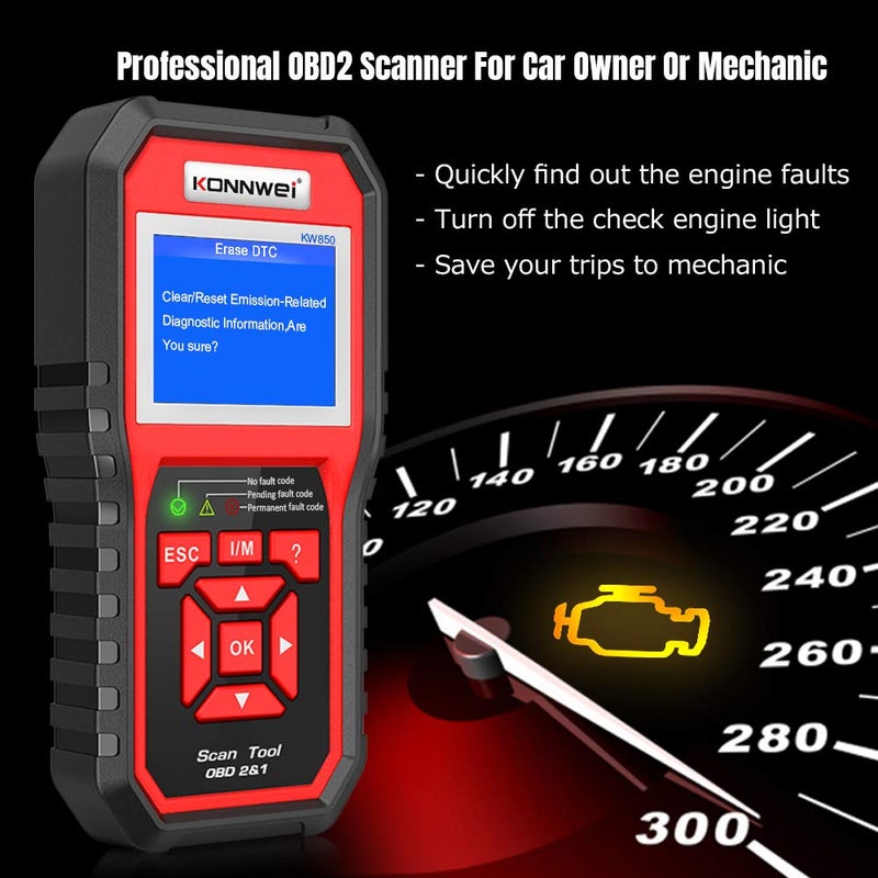 Konnwei OBDII Auto Diagnostic Code Scanner KONNWEI KW850 Universal Vehicle Engine O2 Sensor Systems Scanner OBD2 EOBD Scanners Tool Check Engine Light Code Reader for all OBD II Protocol Cars Since 1996 - Image 3