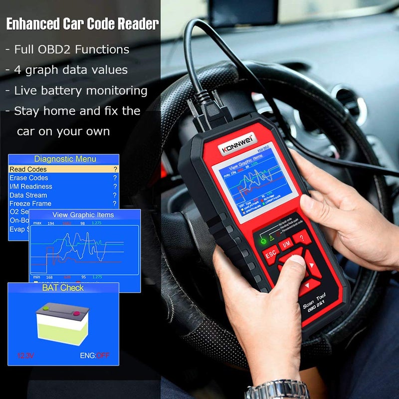 Konnwei OBDII Auto Diagnostic Code Scanner KONNWEI KW850 Universal Vehicle Engine O2 Sensor Systems Scanner OBD2 EOBD Scanners Tool Check Engine Light Code Reader for all OBD II Protocol Cars Since 1996 - Image 5