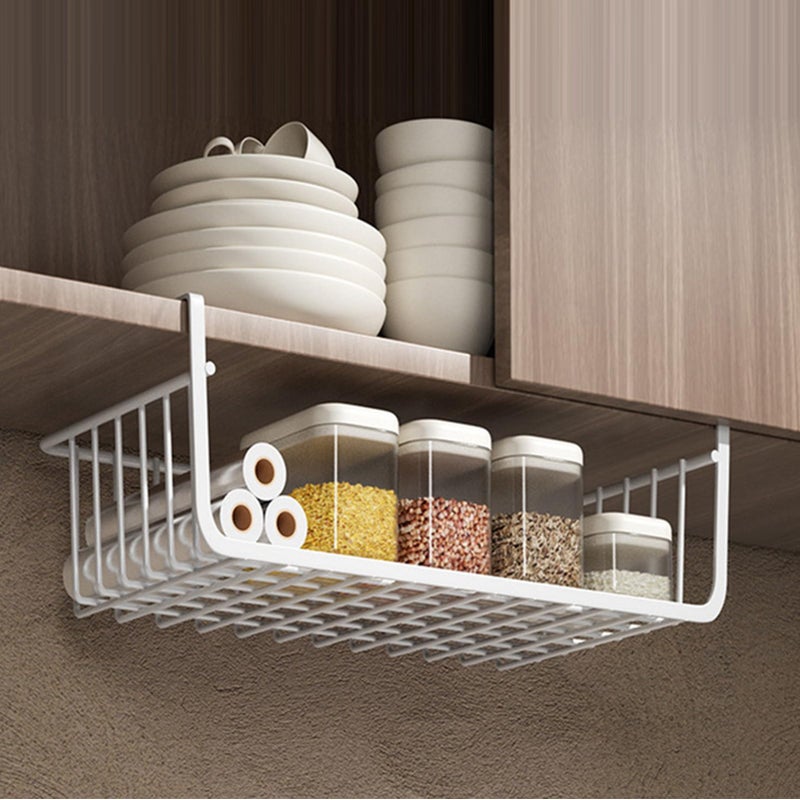 White Hanging Basket Kitchen Storage Rack With Towel For Fruit And Seasoning - Image 3