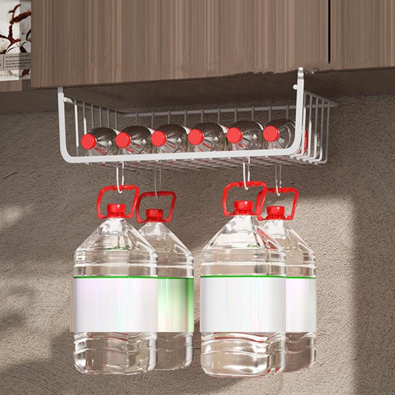 White Hanging Basket Kitchen Storage Rack With Towel For Fruit And Seasoning - Image 2