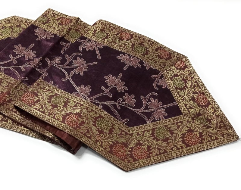 Colovila Silk Dining Table Runner with Golden Hand Embroidery Work 14 x 72 Inches for 46 Seater Dining Center Table Coffee Brown - Image 5