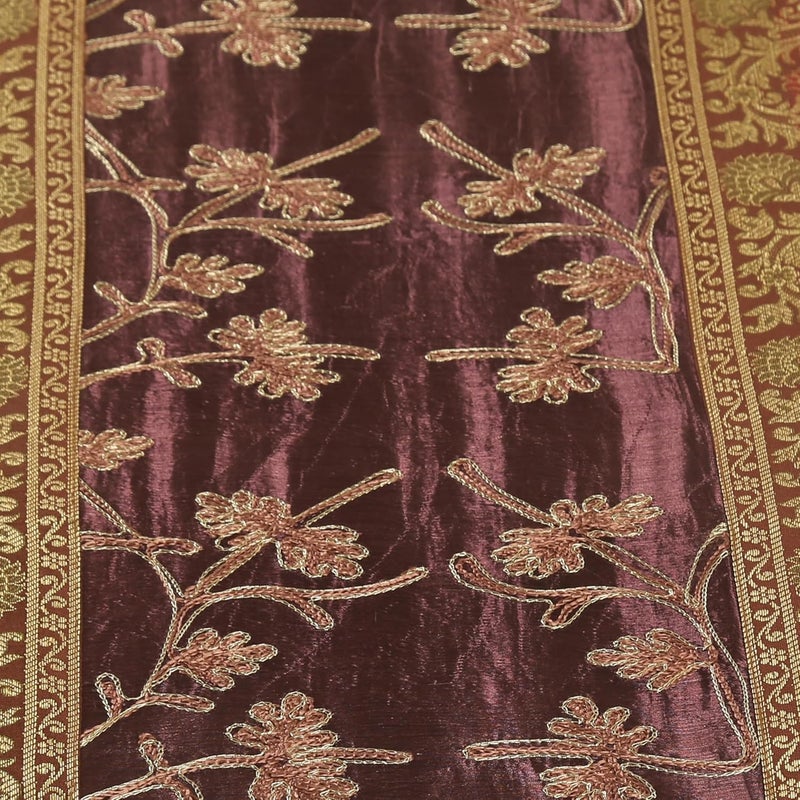 Colovila Silk Dining Table Runner with Golden Hand Embroidery Work 14 x 72 Inches for 46 Seater Dining Center Table Coffee Brown - Image 3