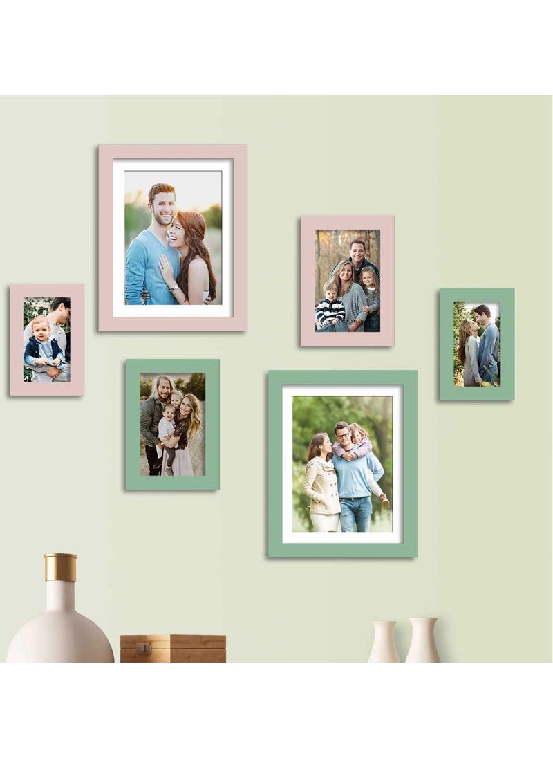 Art Street Ardor Set of 6 Pink & Green Wall Photo Frame, Picture Frame for Home Decor (Size - 4x6, 5x7, 8x10 Inchs)  - Image 1