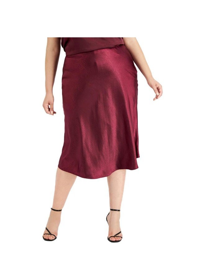 bar III Womens Plus Satin Calf Midi Skirt, Burgundy, 20 Plus - Image 1
