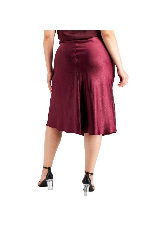 bar III Womens Plus Satin Calf Midi Skirt, Burgundy, 20 Plus - Image 2