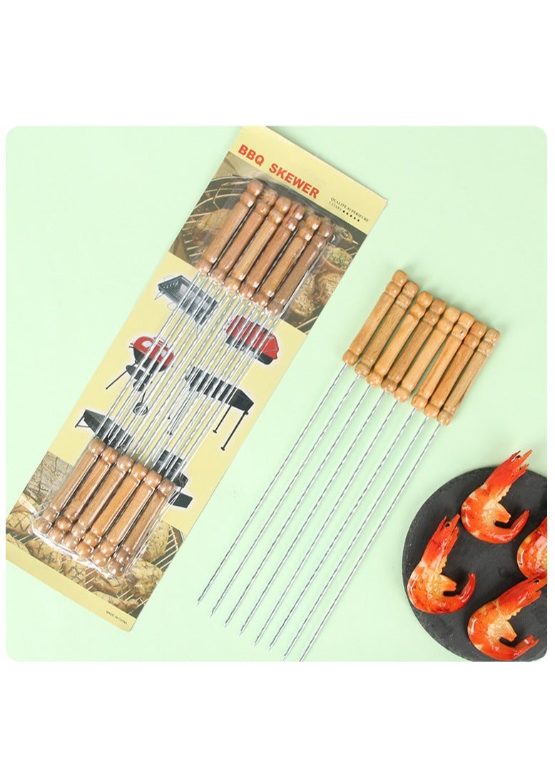 12Pcs Barbecue Skewer Stainless Steel Needles Sticker With Wooden Handle Outdoor Grill Accessories  - Image 1