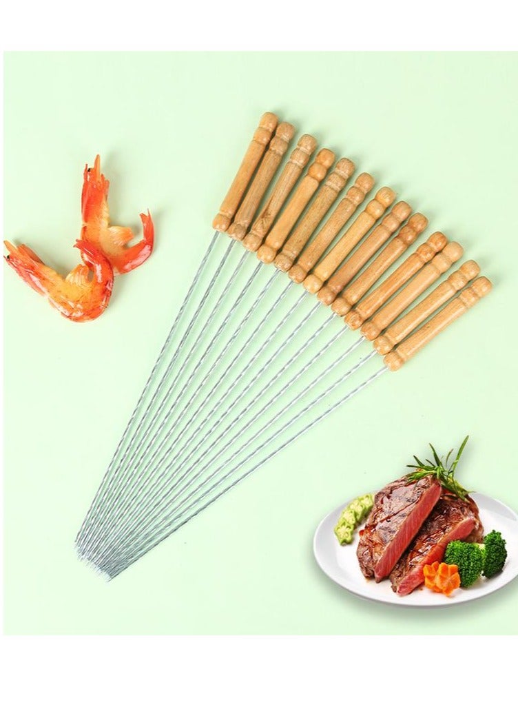 12Pcs Barbecue Skewer Stainless Steel Needles Sticker With Wooden Handle Outdoor Grill Accessories  - Image 4
