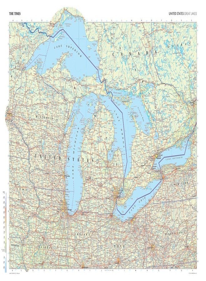 MapSherpa The Times Atlas: The Great Lakes (United States) - Compact - 22.25 x 16.25 inch Poster - Front Lamination - Image 1