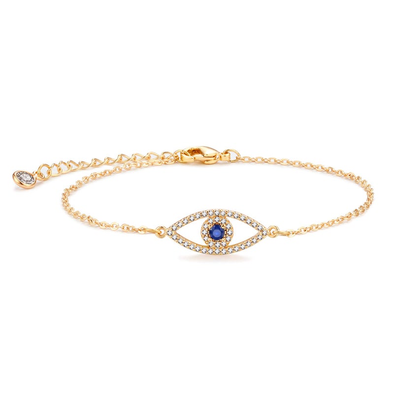 MEVECCO Bracelet for Women Gold Evil Eye Round Zirconia Pave 14K Gold Plated Dainty Chain Simple Protection Jewelry - Image 1