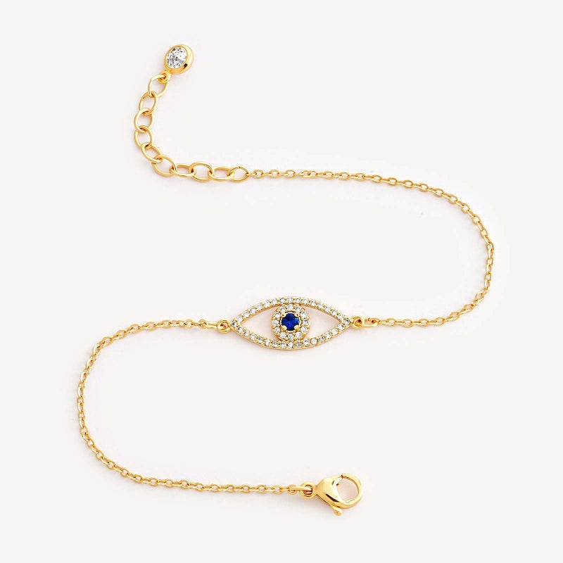 MEVECCO Bracelet for Women Gold Evil Eye Round Zirconia Pave 14K Gold Plated Dainty Chain Simple Protection Jewelry - Image 5