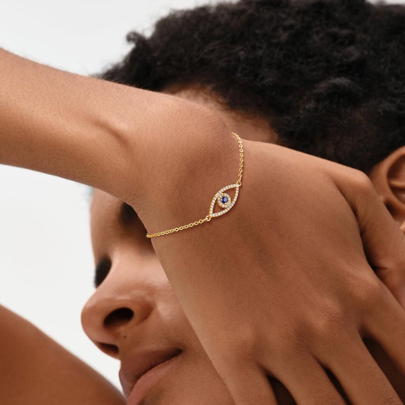 MEVECCO Bracelet for Women Gold Evil Eye Round Zirconia Pave 14K Gold Plated Dainty Chain Simple Protection Jewelry - Image 2