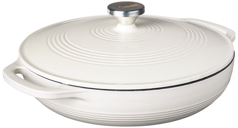 Lodge 3.6 Quart Enameled Cast Iron Oval Casserole With Lidâ€“ Dual Handles â€“ Oven Safe up to 500Â° F or on Stovetop - Use to Marinate, Cook, Bake, Refrigerate and Serve â€“ Oyster White - Image 1