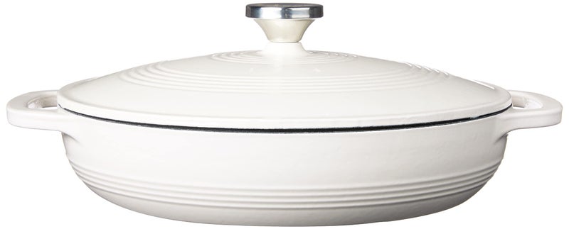Lodge 3.6 Quart Enameled Cast Iron Oval Casserole With Lidâ€“ Dual Handles â€“ Oven Safe up to 500Â° F or on Stovetop - Use to Marinate, Cook, Bake, Refrigerate and Serve â€“ Oyster White - Image 2