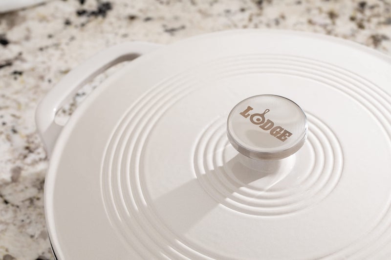 Lodge 3.6 Quart Enameled Cast Iron Oval Casserole With Lidâ€“ Dual Handles â€“ Oven Safe up to 500Â° F or on Stovetop - Use to Marinate, Cook, Bake, Refrigerate and Serve â€“ Oyster White - Image 5