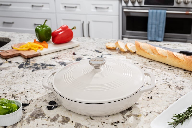 Lodge 3.6 Quart Enameled Cast Iron Oval Casserole With Lidâ€“ Dual Handles â€“ Oven Safe up to 500Â° F or on Stovetop - Use to Marinate, Cook, Bake, Refrigerate and Serve â€“ Oyster White - Image 4