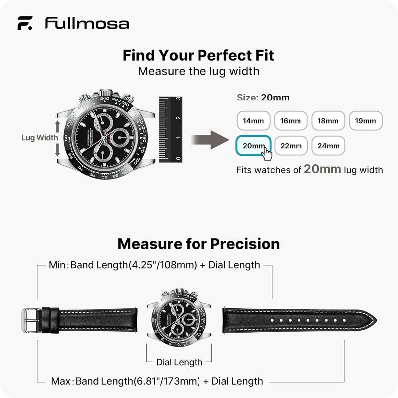 Fullmosa 20mm Watch Straps for Men Women Leather Replacement Bands Compatible with Samsung Galaxy Watch 4/5 40mm/44mm, Galaxy Watch 3 41mm, Garmin Vivoactive 3, Huawei Watch 2/Pro, Black - Image 5