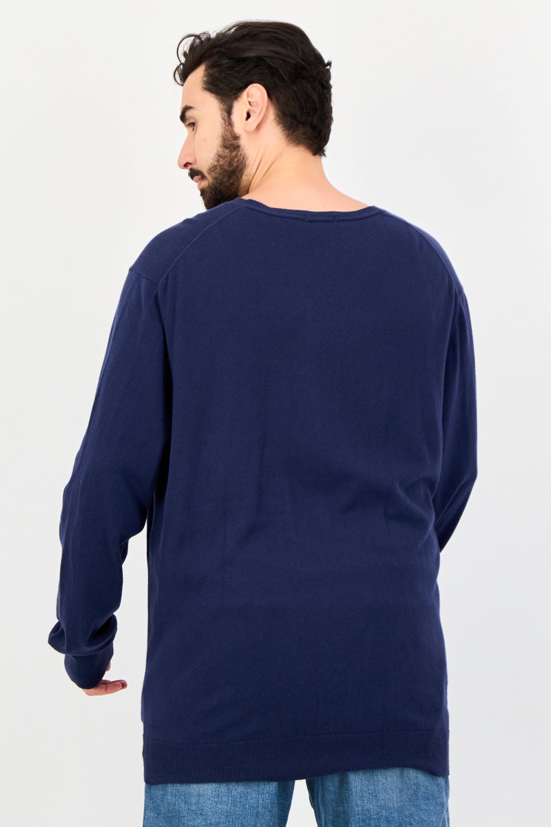 Timberland Men V-Neck Solid Cardigan, Navy - Image 3