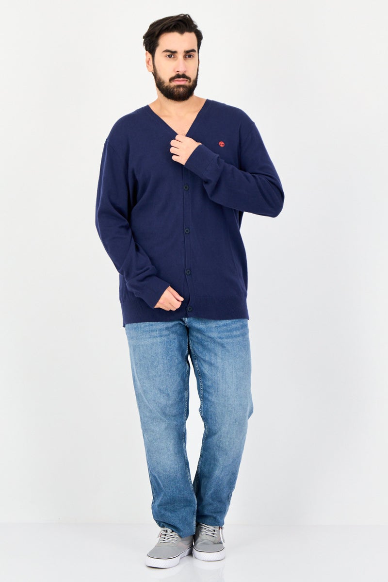 Timberland Men V-Neck Solid Cardigan, Navy - Image 4