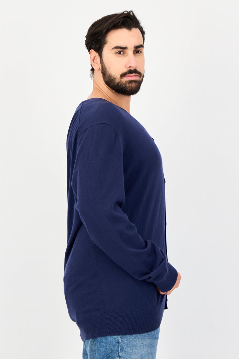 Timberland Men V-Neck Solid Cardigan, Navy - Image 2