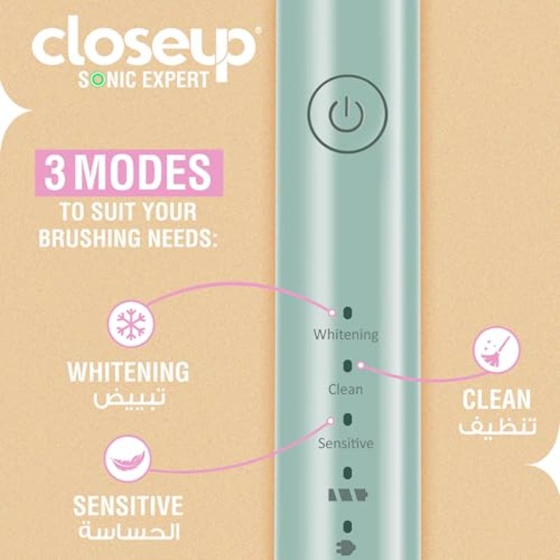 closeup Sonic Expert Green Rechargeable Toothbrush, Waterproof, with 8x Plaque Removal Power, Whitens and Cleans, Suitable for Sensitive Teeth, 1pack - Image 5