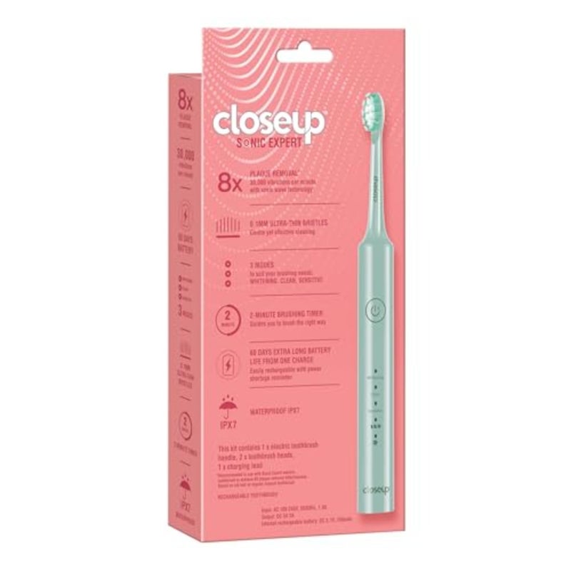 closeup Sonic Expert Green Rechargeable Toothbrush, Waterproof, with 8x Plaque Removal Power, Whitens and Cleans, Suitable for Sensitive Teeth, 1pack - Image 2