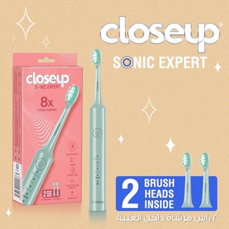 closeup Sonic Expert Green Rechargeable Toothbrush, Waterproof, with 8x Plaque Removal Power, Whitens and Cleans, Suitable for Sensitive Teeth, 1pack - Image 3