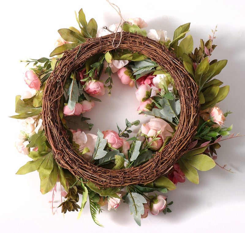 DOTKV Peony Spring Wreaths for Front Door Outside Rose Summer Door Wreath Full 15 Inch Handmade Fall Winter Wreaths for Front Door Wall Window Decor - Image 3