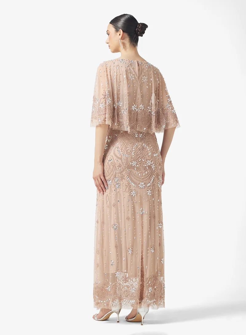 Amelia Rose Flared Sleeve Embellished Maxi Dress