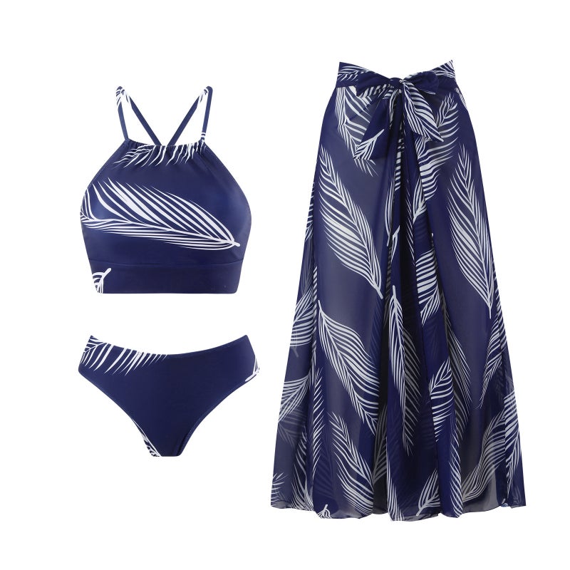 New Split Bikini Three-Piece Conservative Skirt Style Slimming Fashion Printed Swimsuit - Image 2