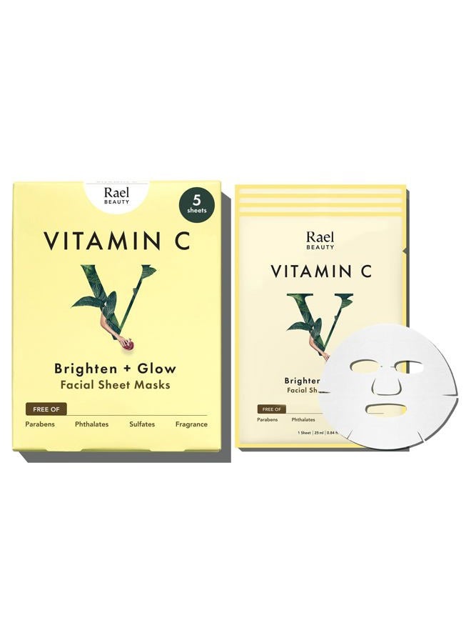 Rael Face Mask Skin Care, Vitamin C Face Masks - Bamboo Facial Sheet Mask, Korean Skincare, with Brightening Vitamin C Serum and Fruit Extracts, All Skin Types (Vitamin C, 5 Sheets)  - Image 1