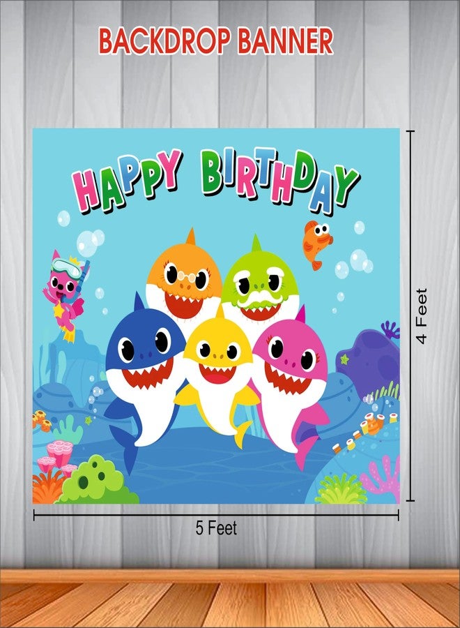 Party Baazaar Baby Shark Birthday Backdrop | Baby Shark Theme Banner For Kids Party | Happy Birthday Banner For Decoration (Pack of 1, Size: 5x4 Feet) - Image 3