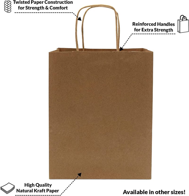 Aakriti Craft Paper Bags, Rakhi Gift Bags with Handles, Small Craft Shopping Bags in Bulk for Boutiques, Small Business, Retail Stores, Gifts & Merchandise (BROWN-25PCS, SMALL-8.5x4.5x11 INCH) - Image 5