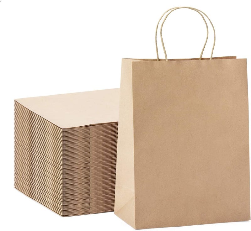Aakriti Craft Paper Bags, Rakhi Gift Bags with Handles, Small Craft Shopping Bags in Bulk for Boutiques, Small Business, Retail Stores, Gifts & Merchandise (BROWN-25PCS, SMALL-8.5x4.5x11 INCH) - Image 1